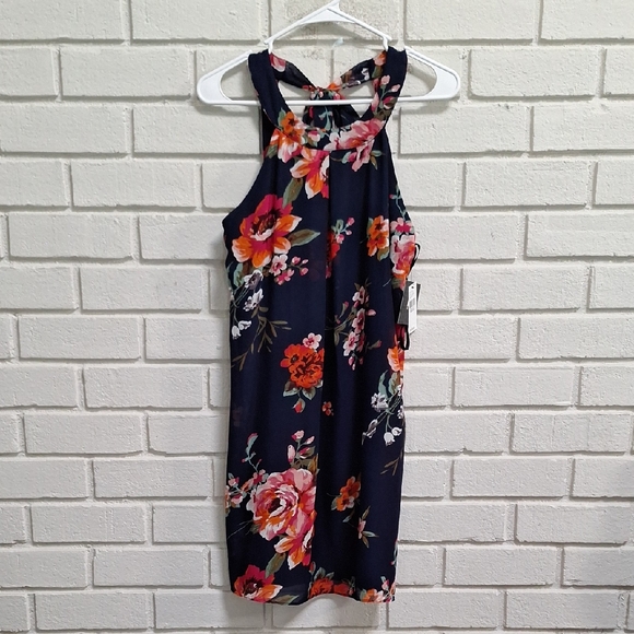 Iz Byer Navy Floral Halter Dress. Size Medium NWT - Picture 1 of 10